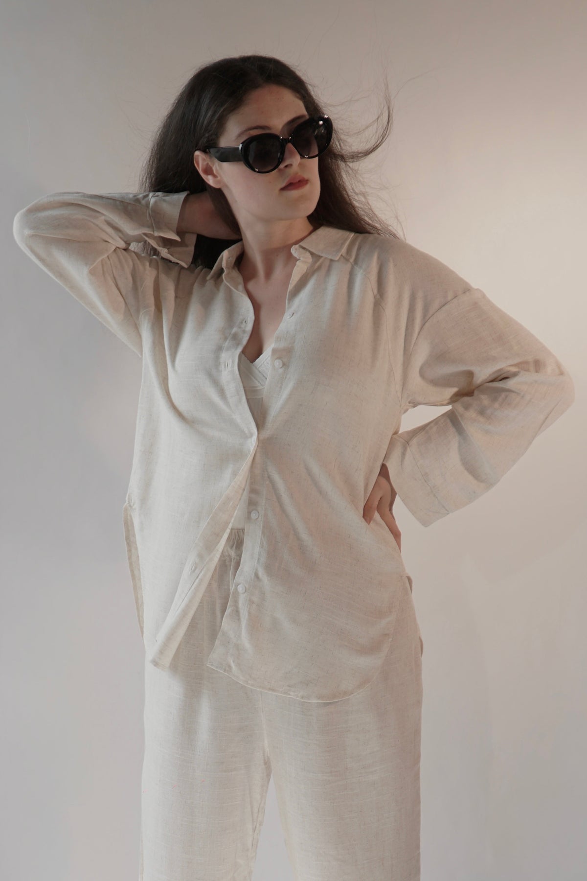 Zara, Cream Linen Oversized Shirt & Tank