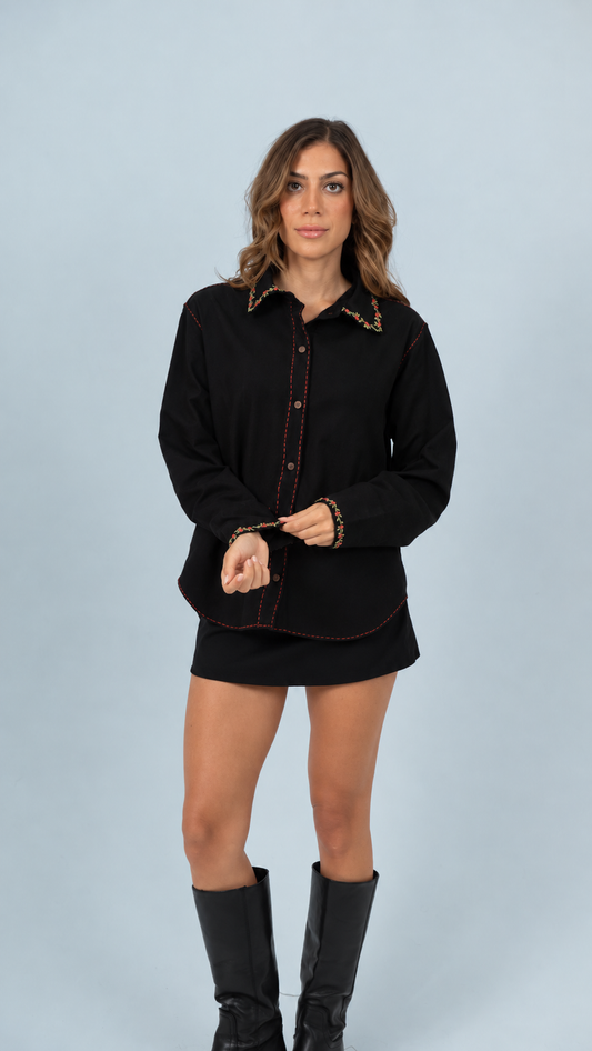 Cherry Embroidered Linen Shirt