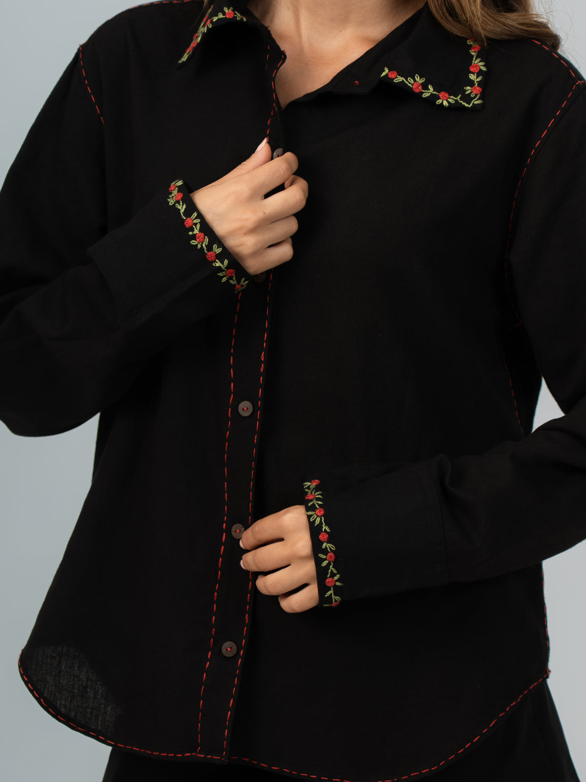 Cherry Embroidered Linen Shirt