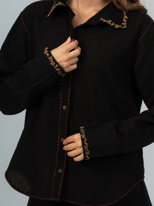 Cherry Embroidered Linen Shirt