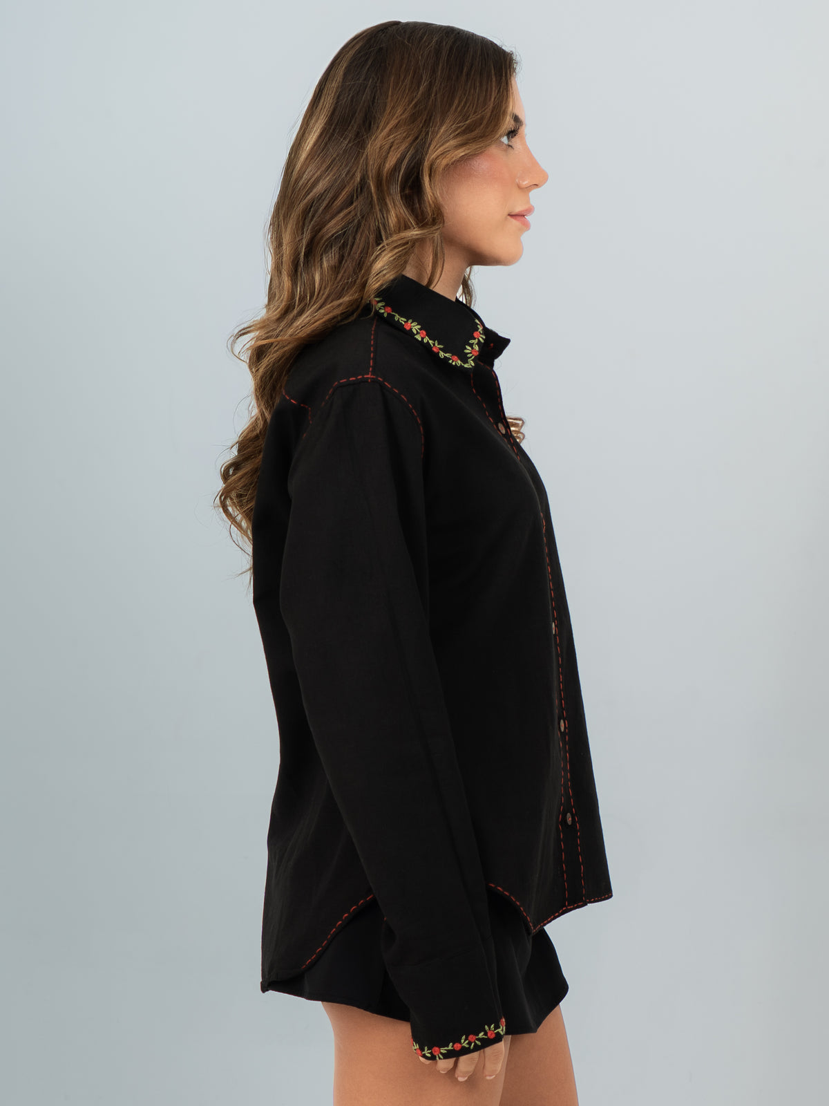 Cherry Embroidered Linen Shirt