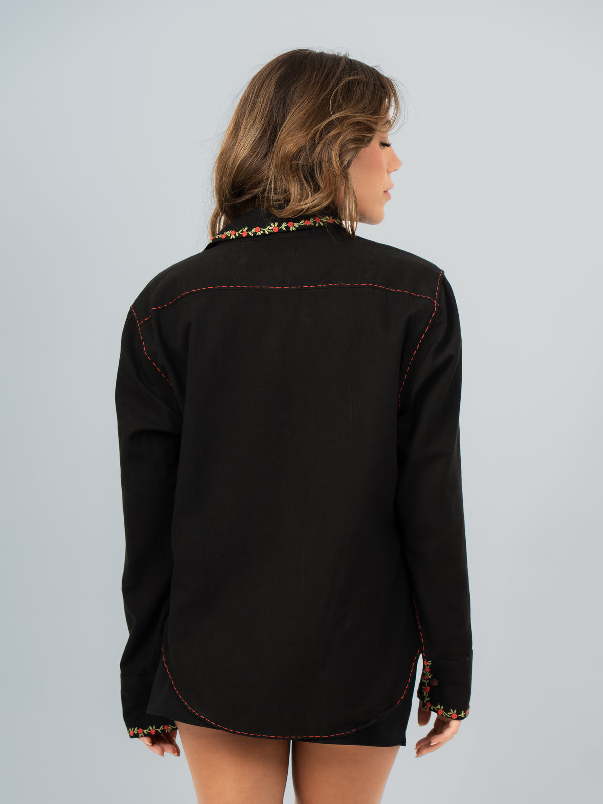Cherry Embroidered Linen Shirt