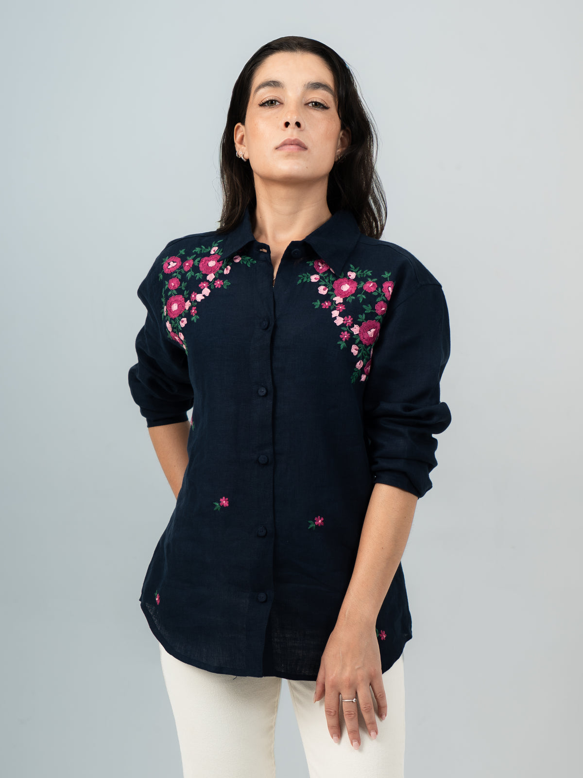 Iris Embroidered Linen Shirt