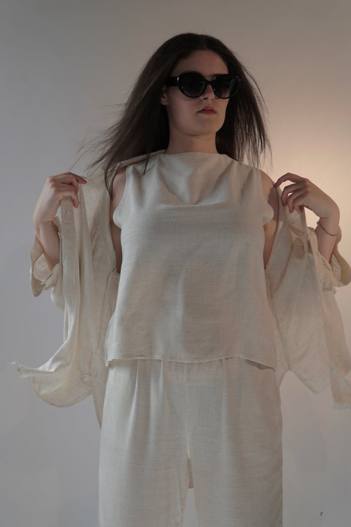 Zara, Cream Linen Oversized Shirt & Tank